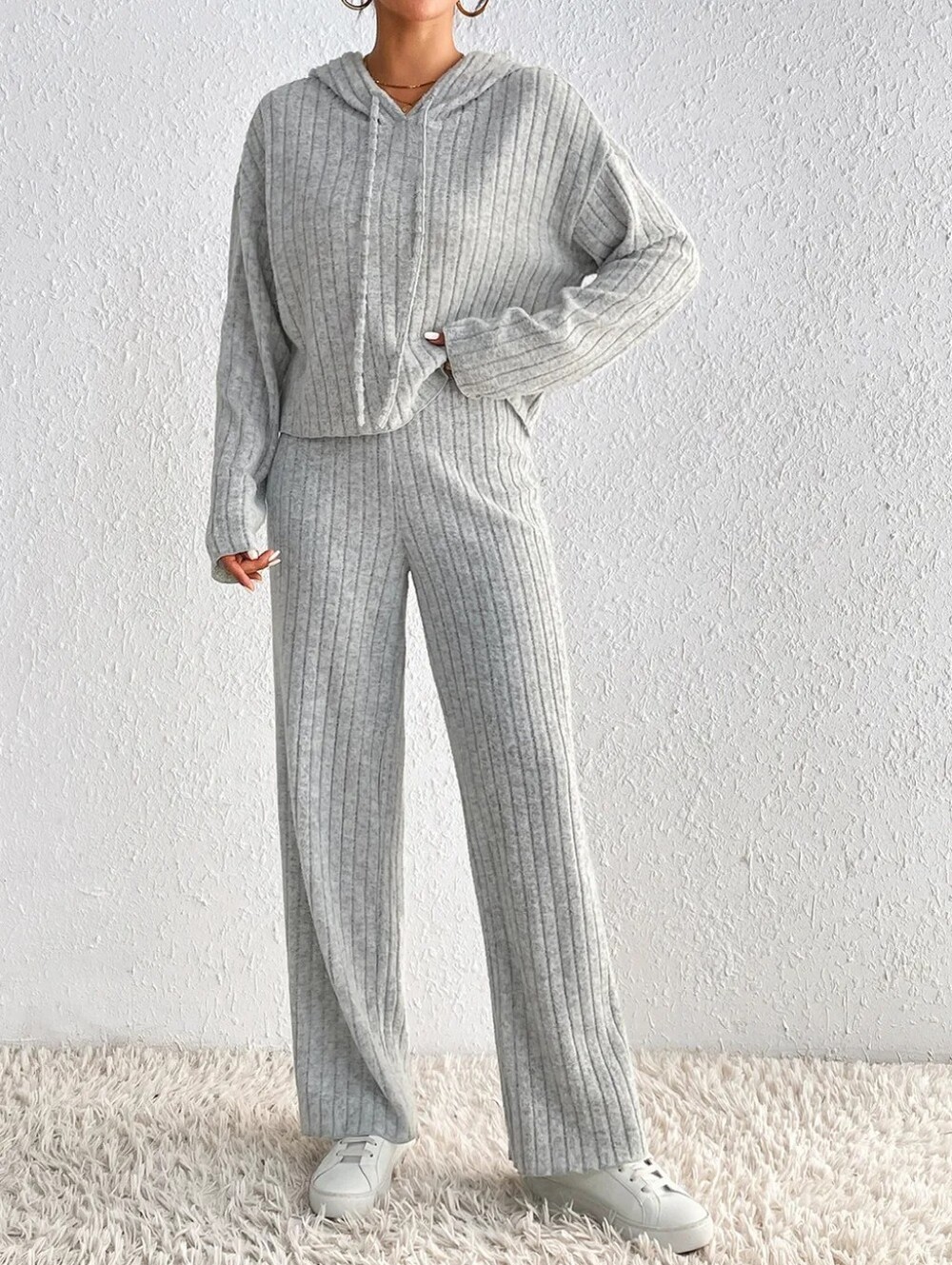 Cozy Ribbed Hoodie and Straight Leg Pants Set